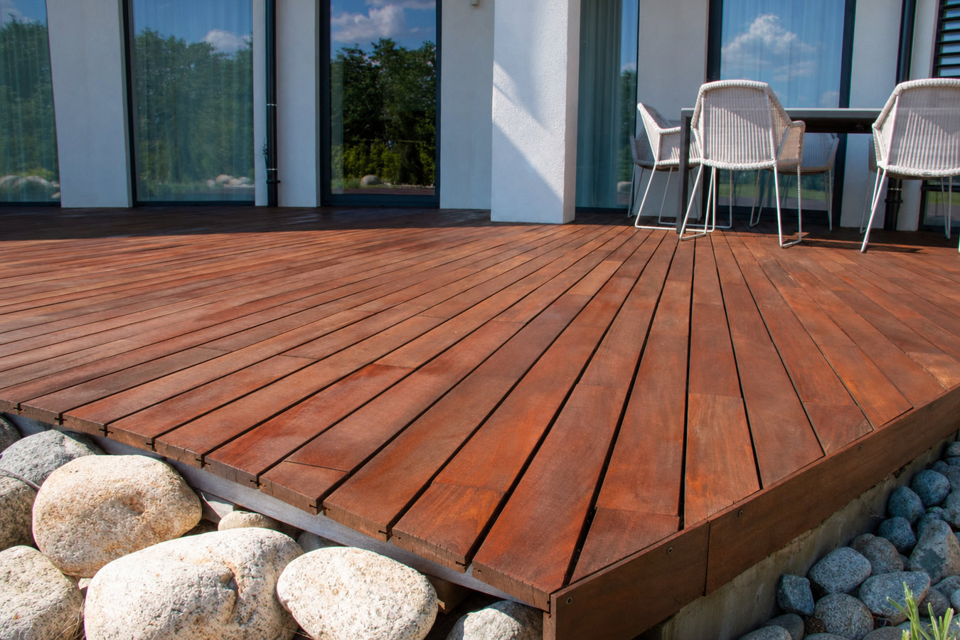 Pressure-treated wood deck construction